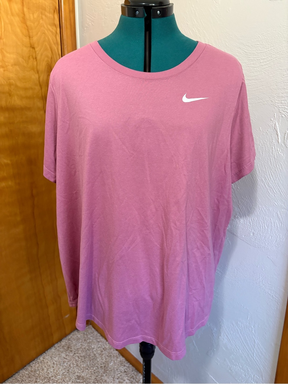 Nike Women's Rose Pink Short Sleeve Crew Tee with White Swoosh